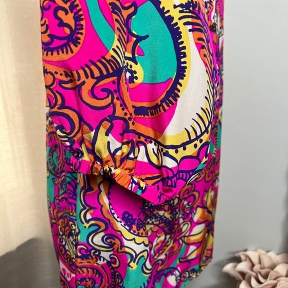 Lilly Pulitzer Elsa Silk Top Sea and Be Seen Pink Blue Blouse Women's Size Large - Picture 8 of 11